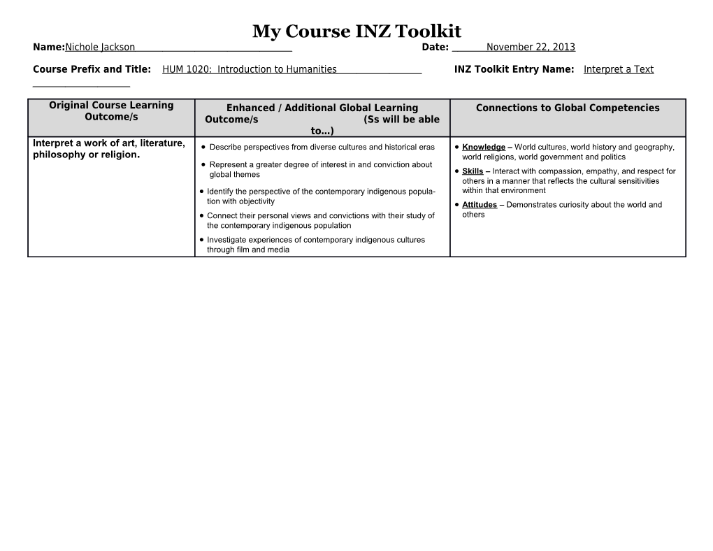 My Course INZ Toolkit