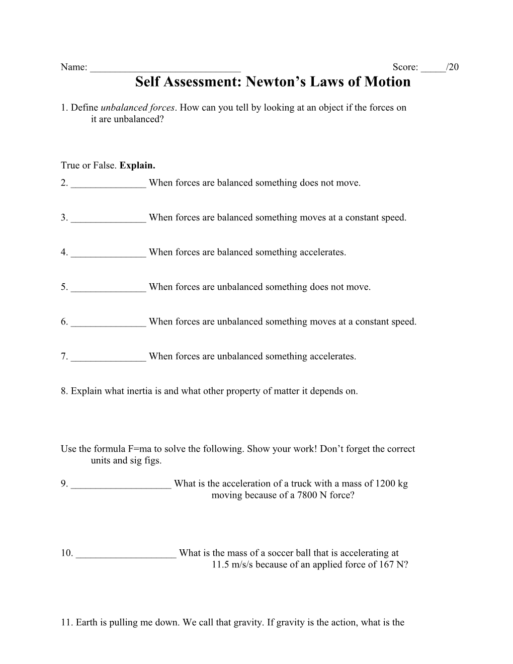 Self Assessment: Newton S Laws of Motion s1