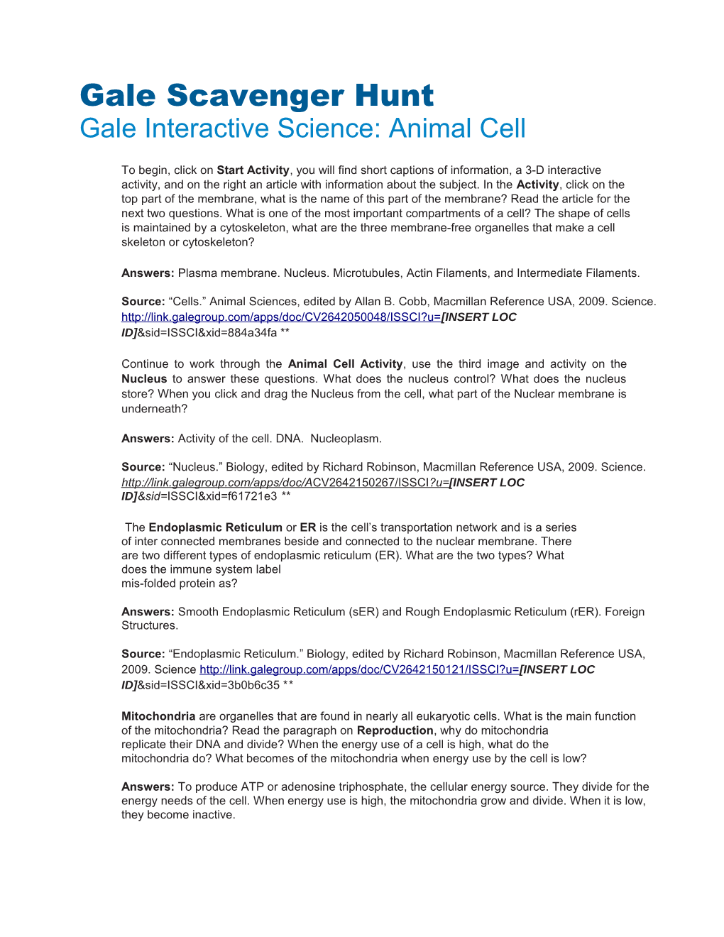 Gale Interactive Science: Animal Cell