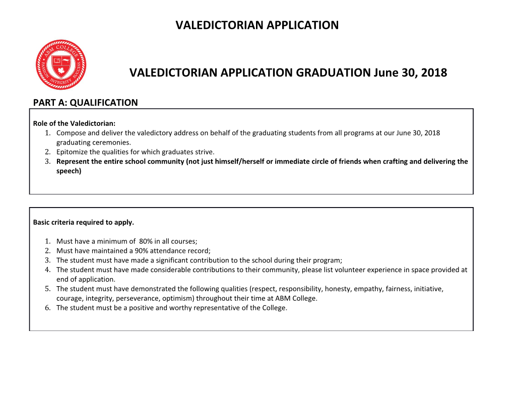 Valedictorian Application Form