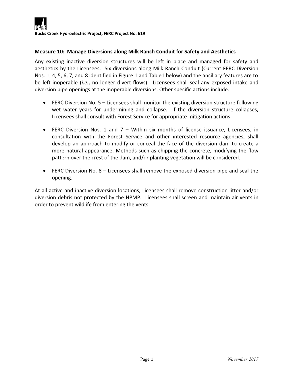 PME Measure 10 Milk Ranch Conduit Small Diversions 20171206 PGE SC
