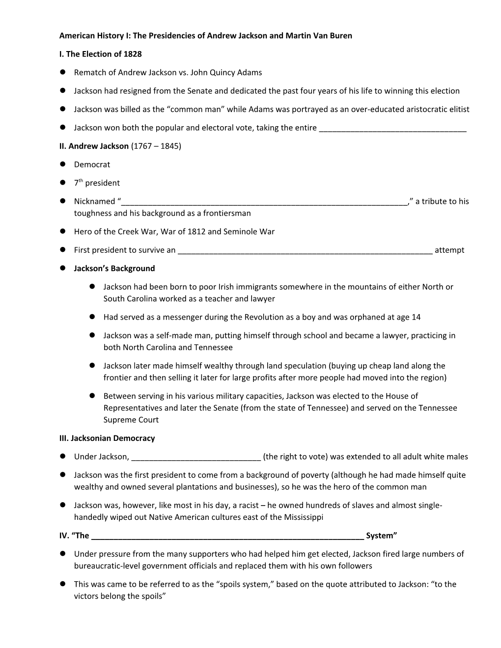 American History I: the Presidencies of Andrew Jackson and Martin Van Buren