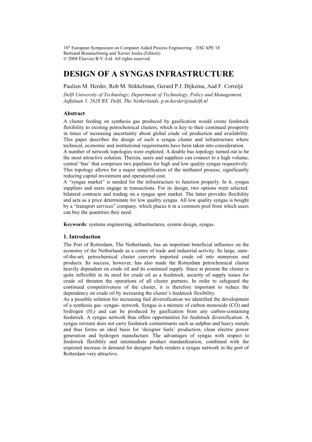 Design of a Syngas Infrastructure