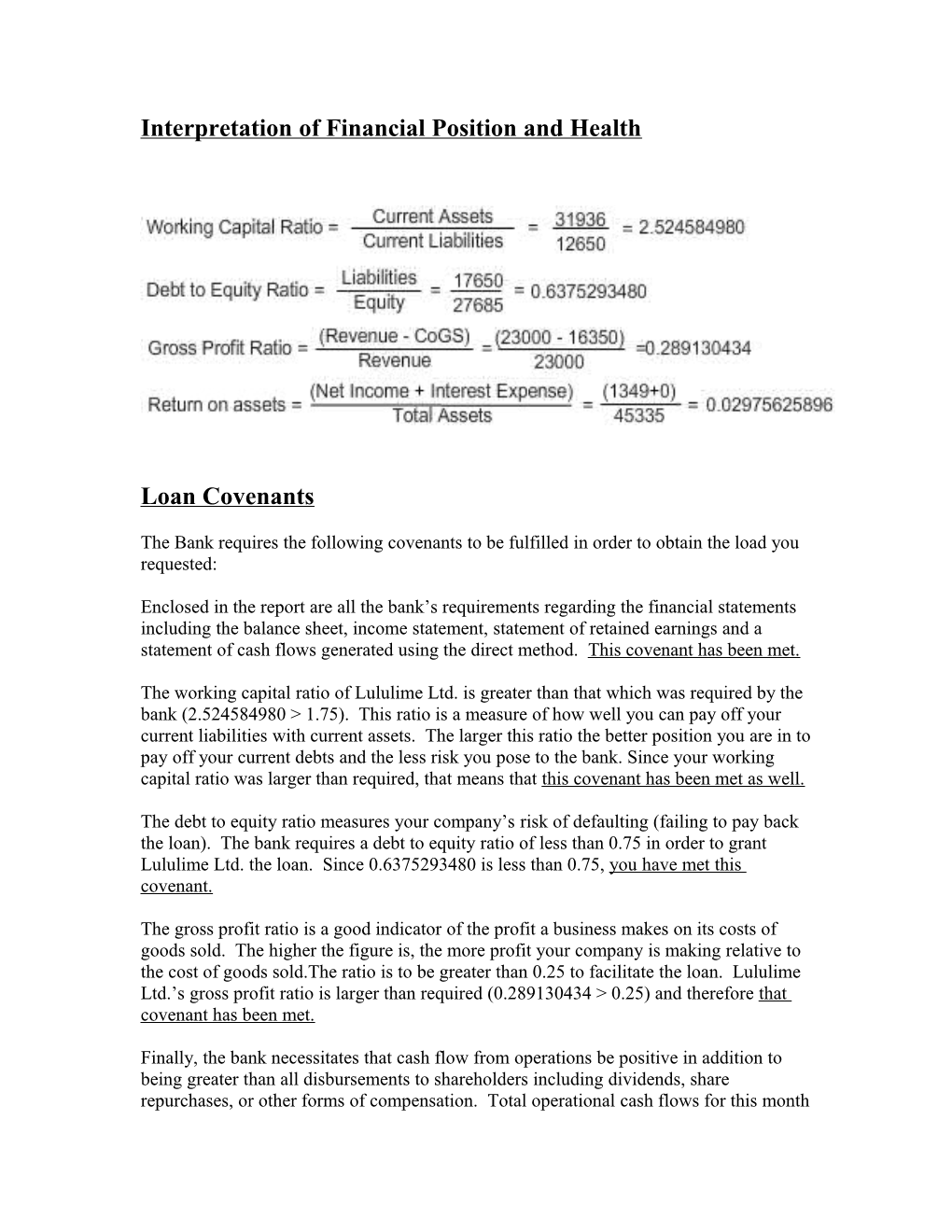 Required Ratio Calculations