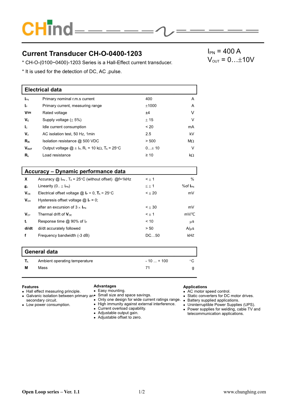 Current Transducer CH-O-0400-1203