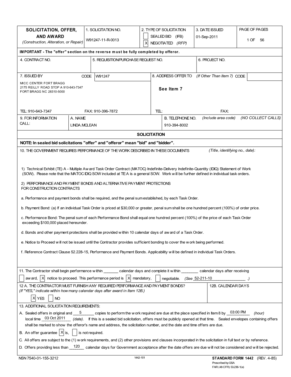 Section 00010 - Solicitation Contract Form