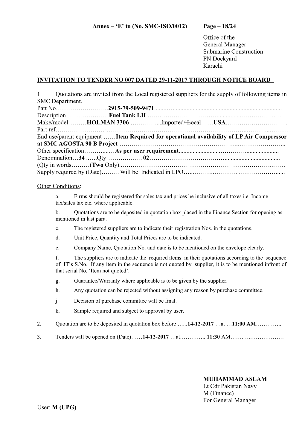 Annex E to (No. SMC-ISO/0012) Page 18/24