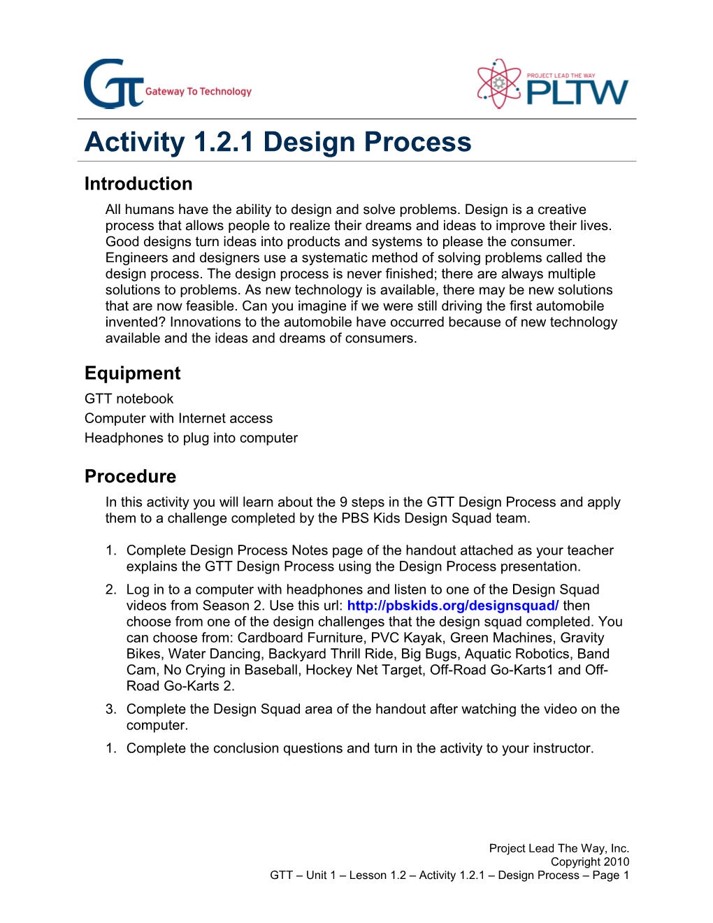 Activity 1.2.1 Design Process