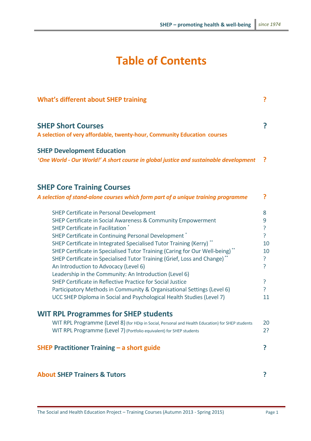 SHEP Core Training Programme