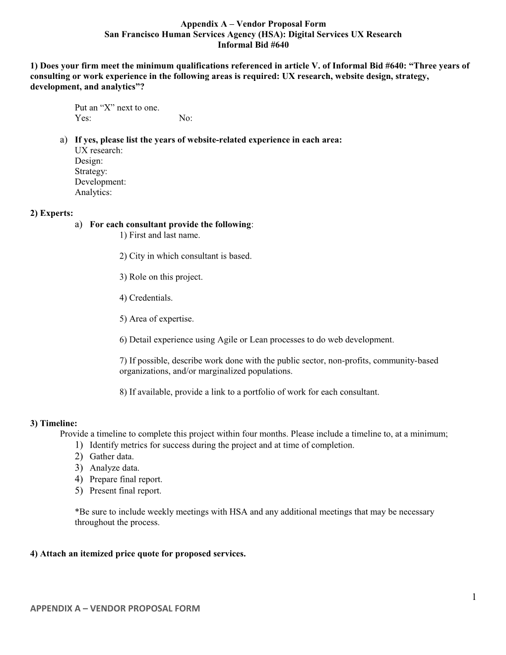 Appendix a Vendor Proposal Form