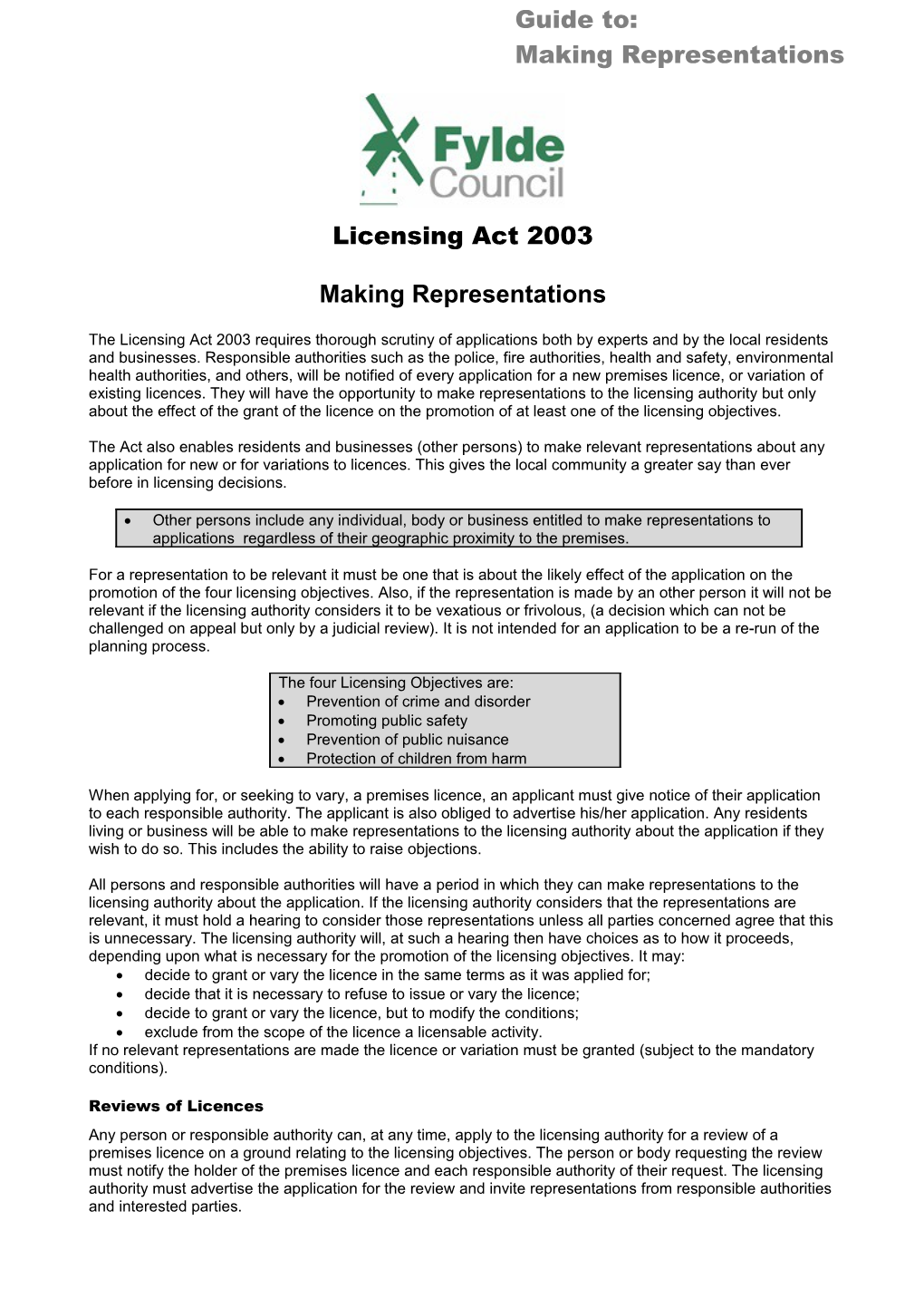 Licensing Act 2003 - Guidance Fact Sheet