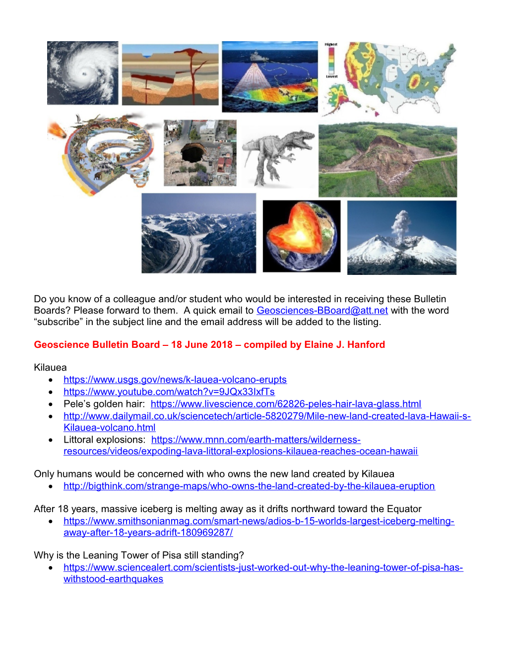 Geoscience Bulletin Board 18 June 2018 Compiled by Elaine J. Hanford