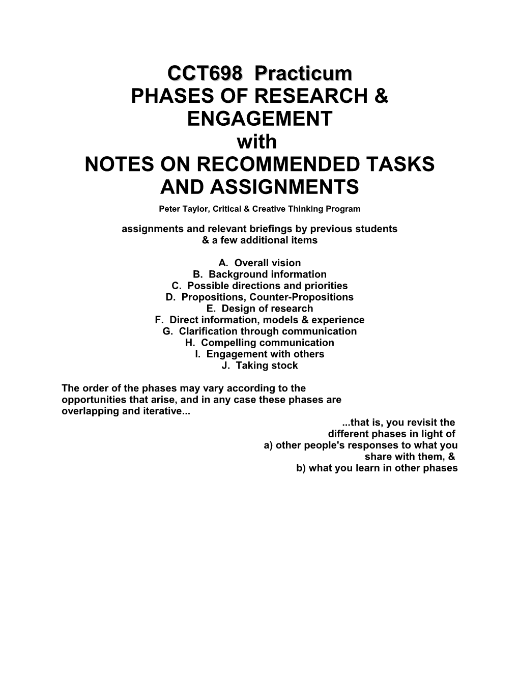 Notes on Recommended Tasks and Assignments
