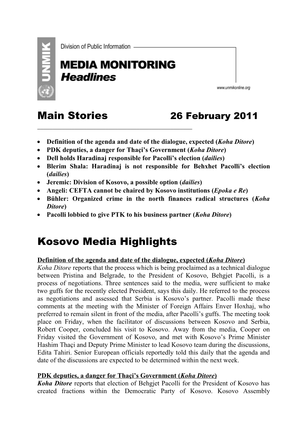 Main Stories 26February 2011