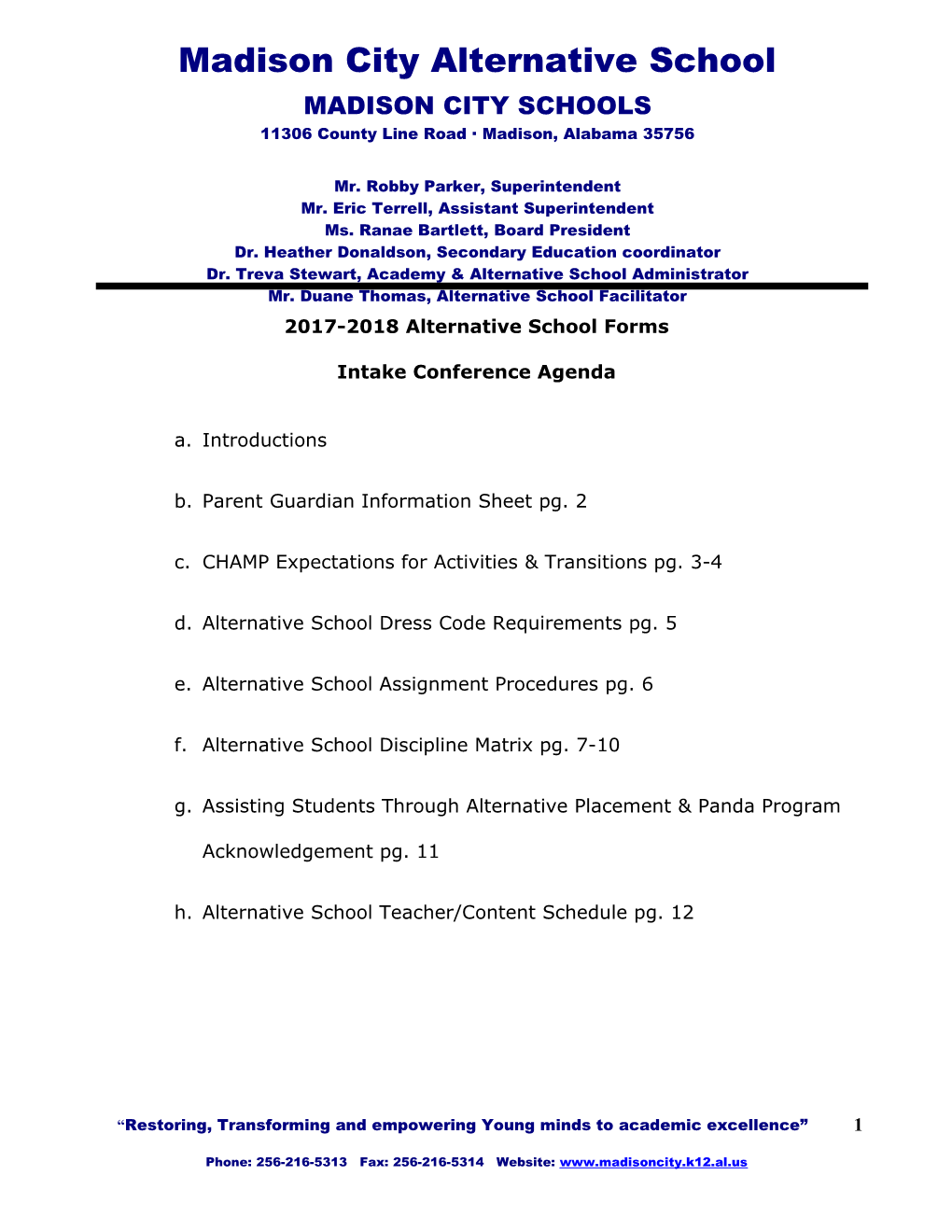 2017-2018 Alternative School Forms