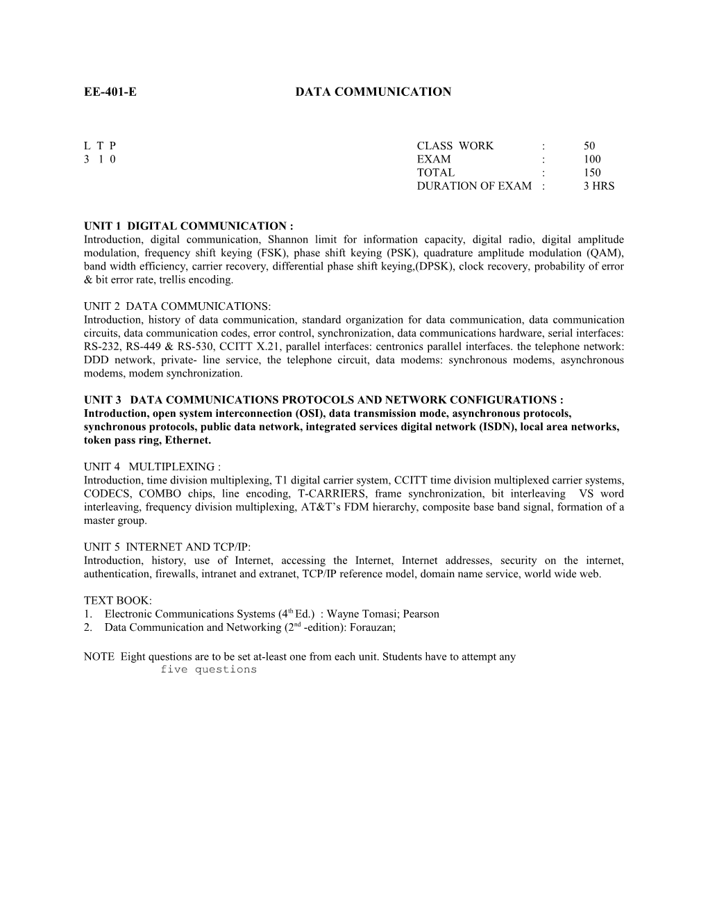 Ee-401-E Data Communication