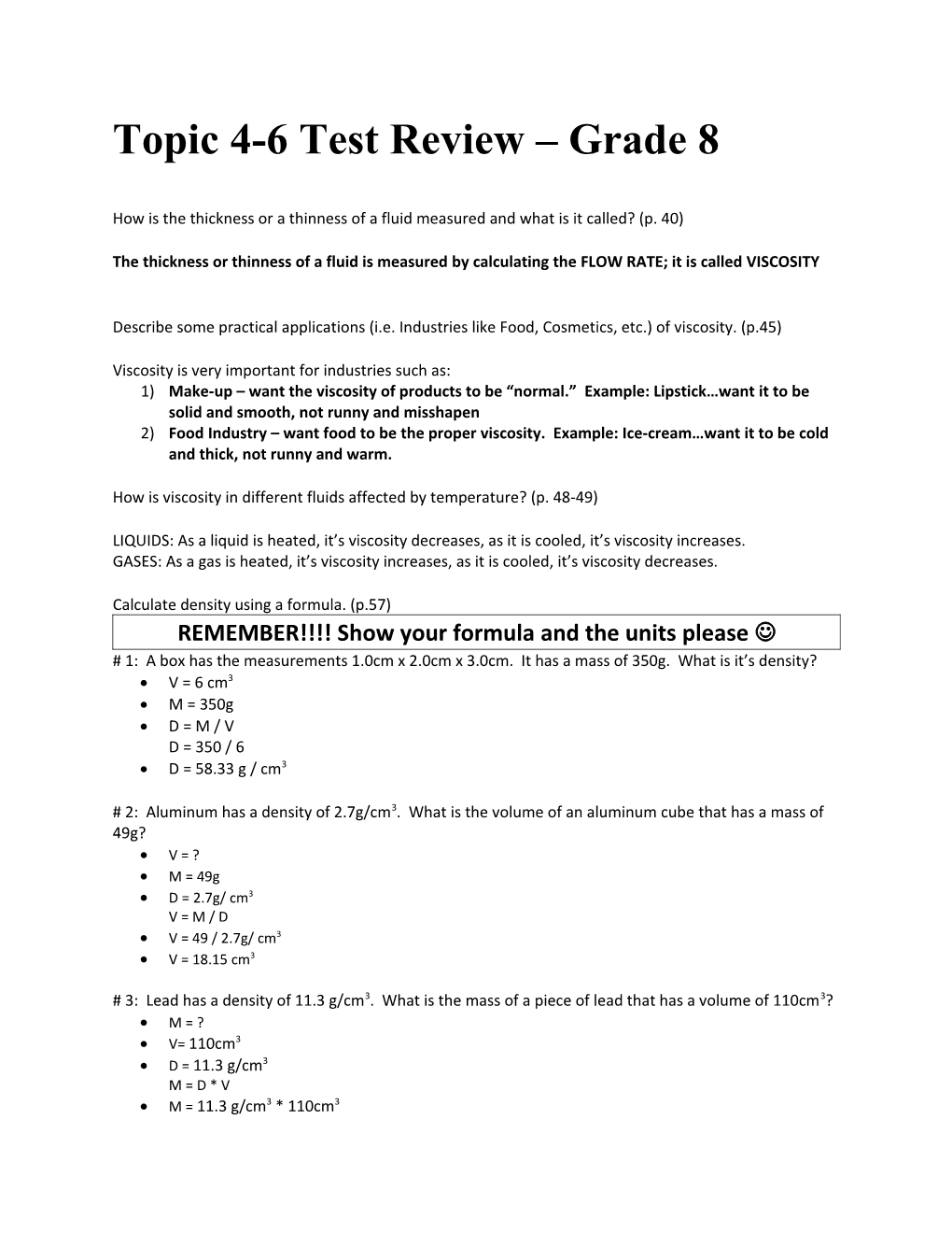 Topic 4-6 Test Review Grade 8