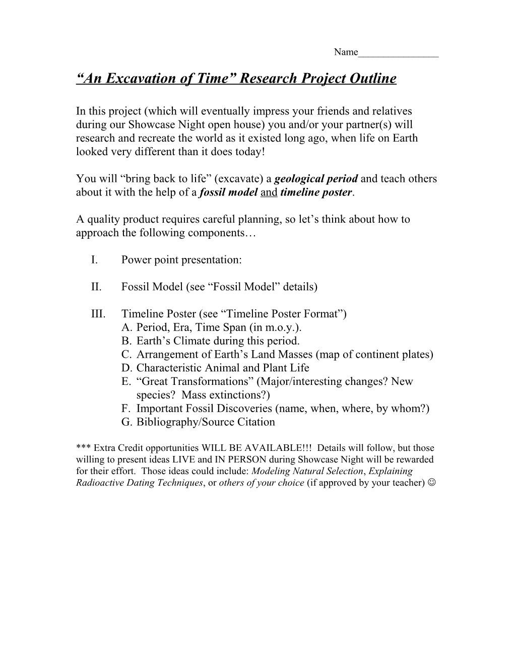 An Excavation of Time Research Project Outline