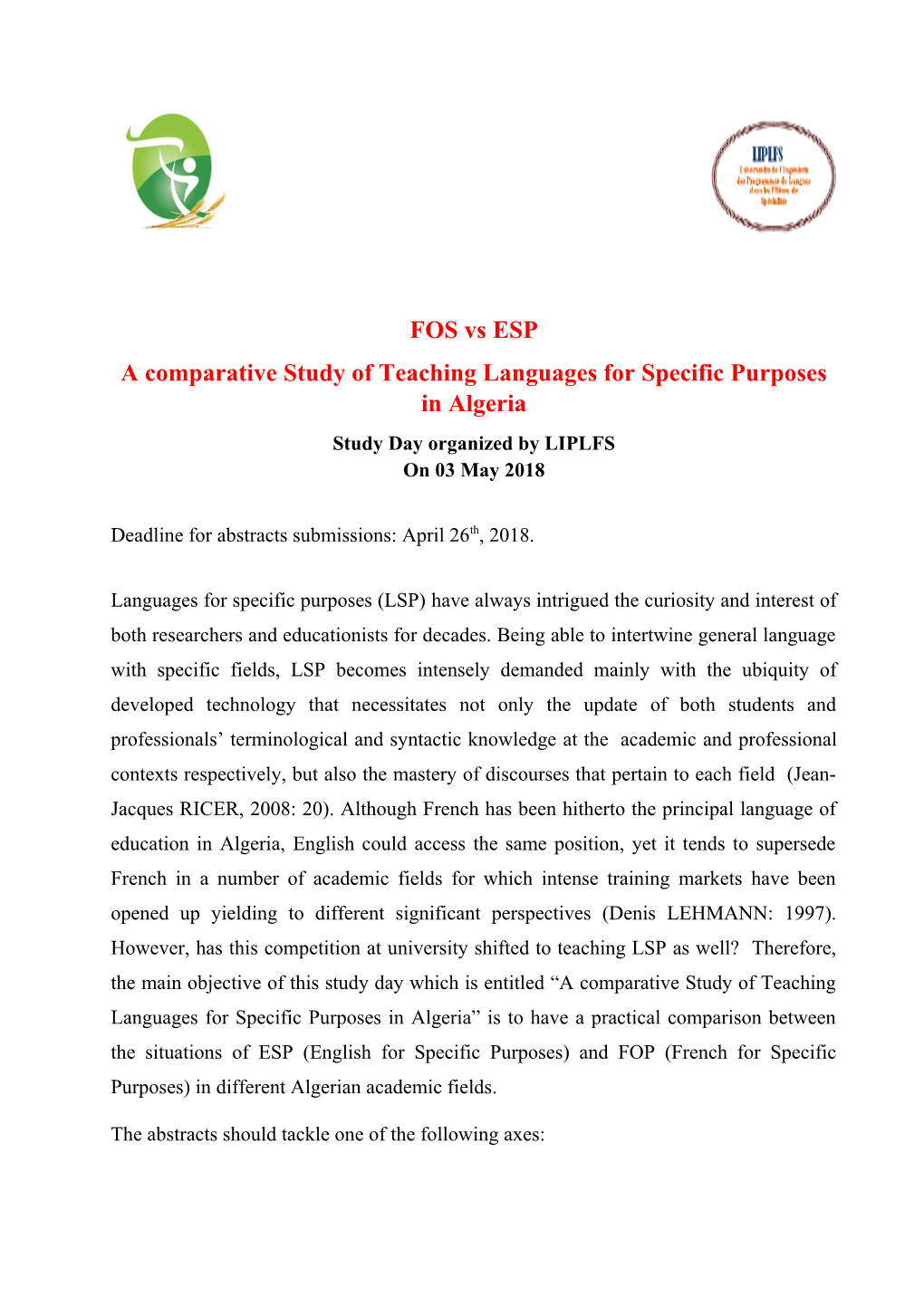 A Comparative Study of Teaching Languages for Specific Purposes in Algeria