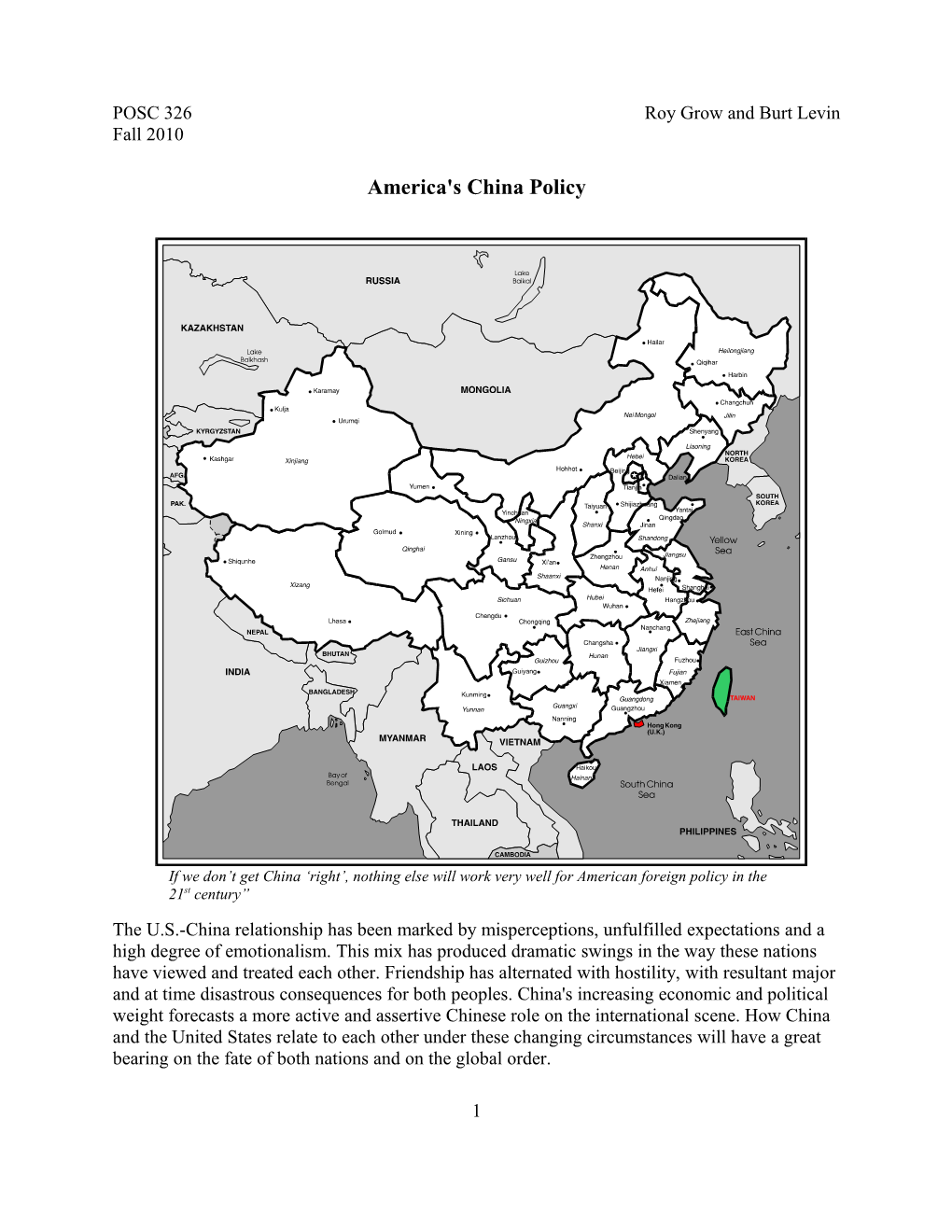 POSC326 America's China Policy Spring 99 (Levin)