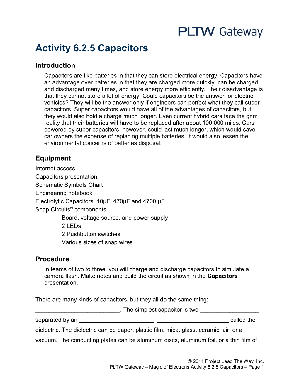 Activity 6.2.5 Capacitors
