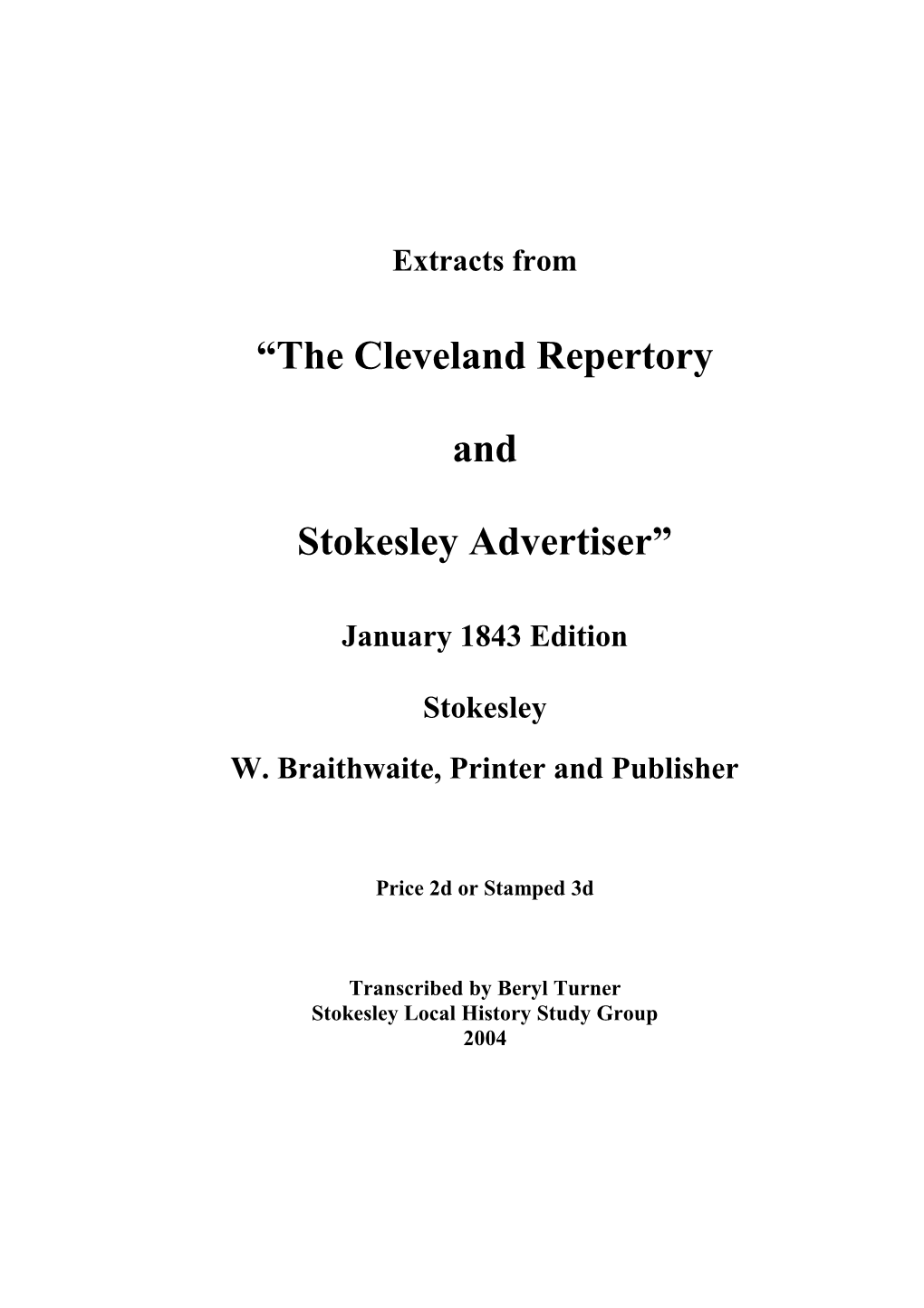Cleveland Repertory & Stokesley Advertiser Jan 1843