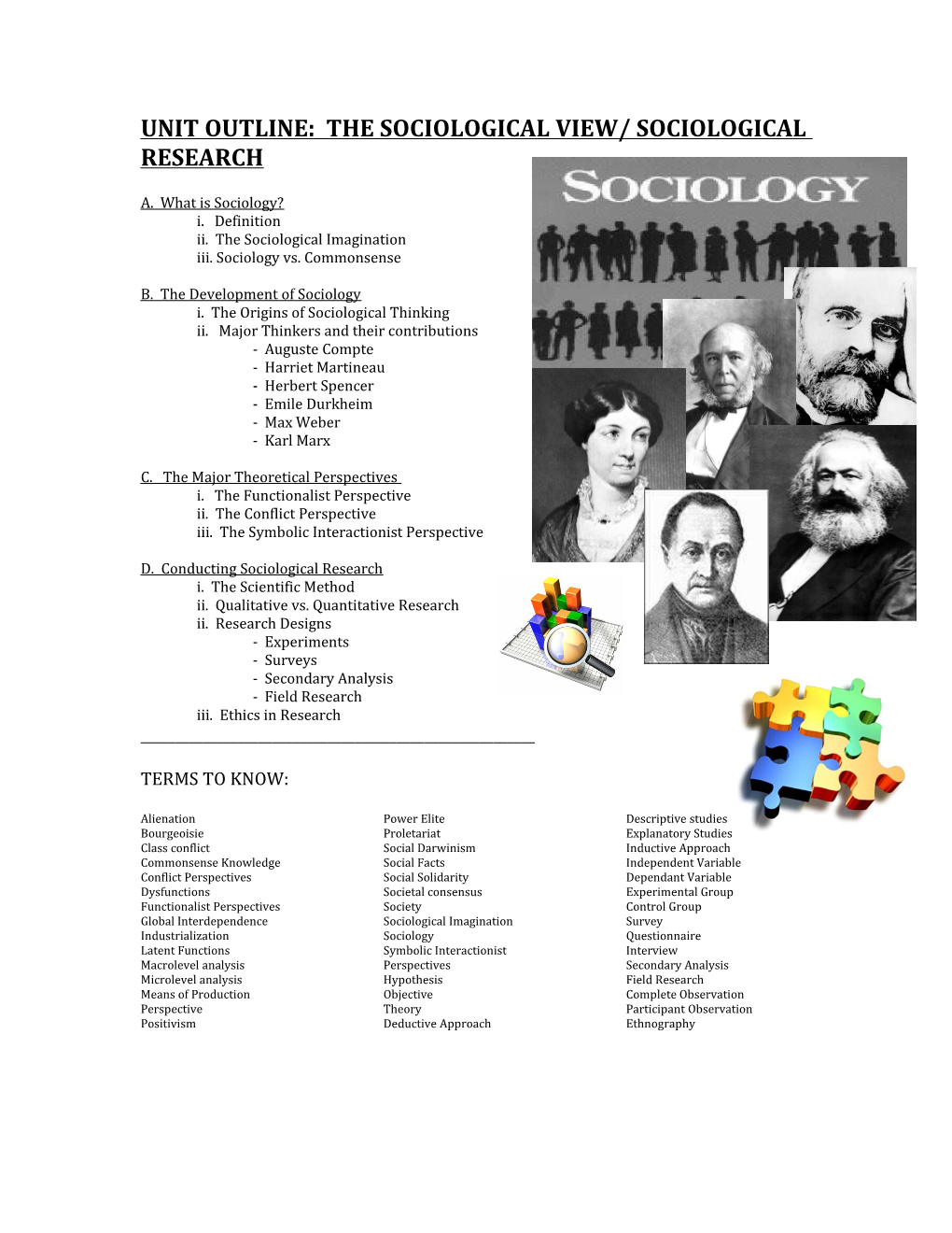 Unit Outline: the Sociological View/ Sociological Research