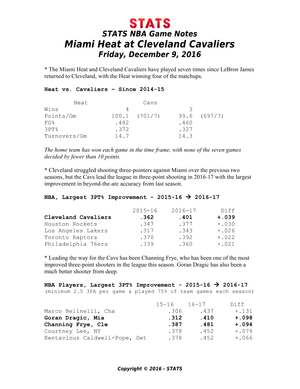 STATS NBA Game Notes