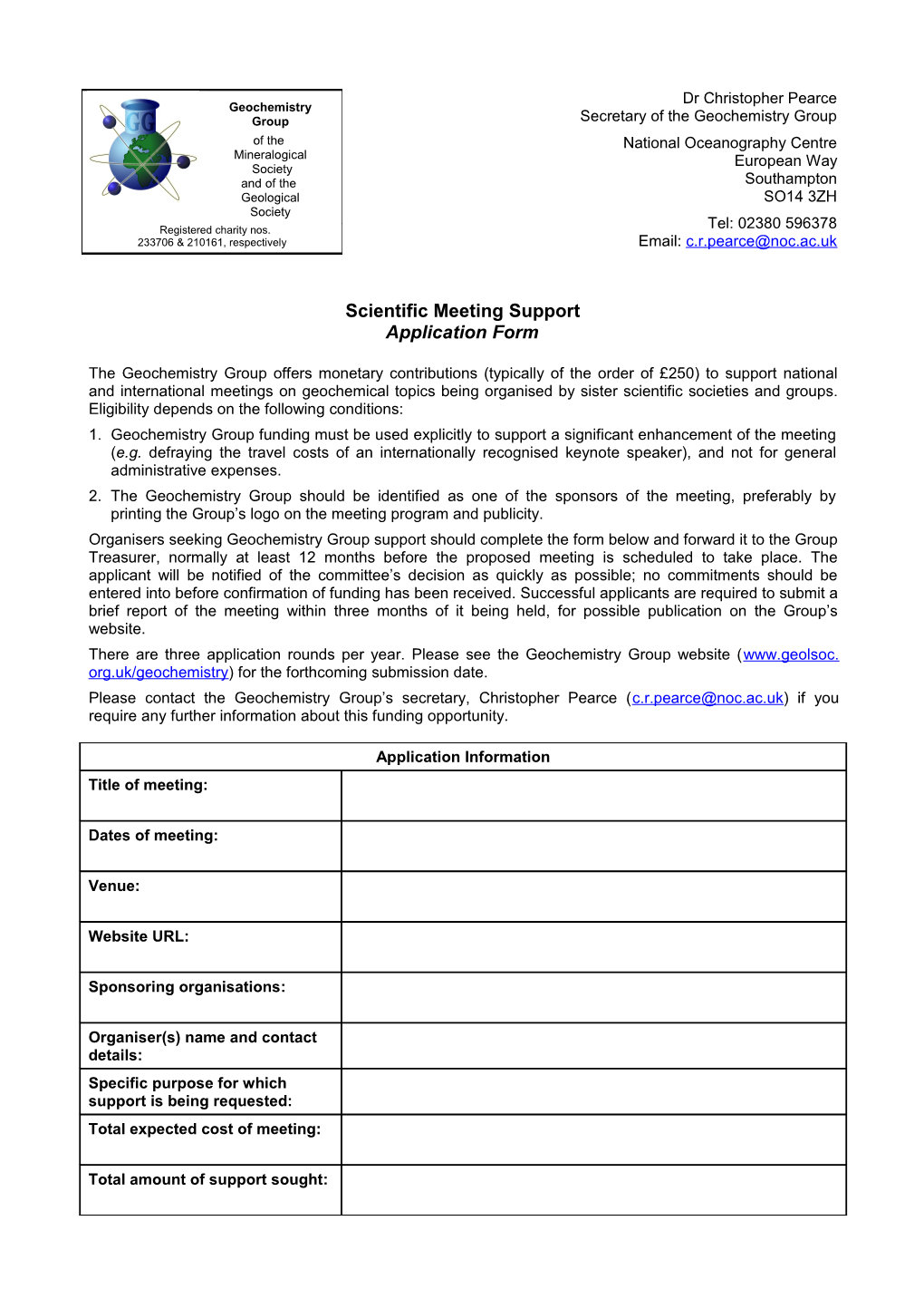 If the Scheme Is Oversubscribed Then Preference Will Be Given to Mineralogical Society Members