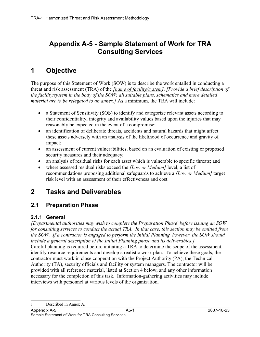 TRA-1 Harmonized Threat and Risk Assessment Methodology