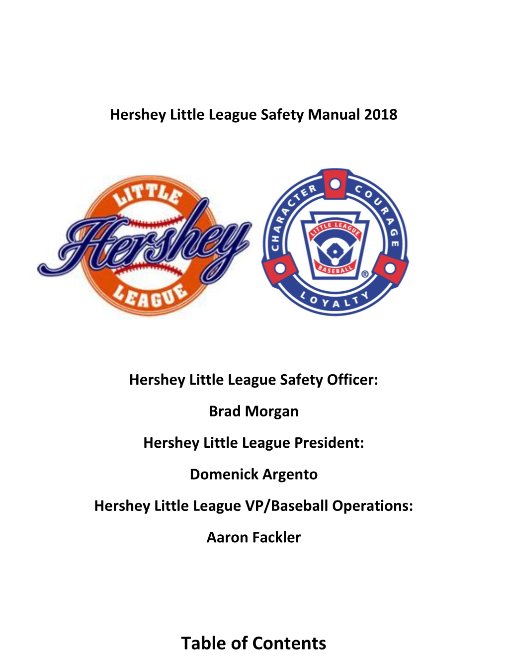 Hershey Little League Safety Manual 2018