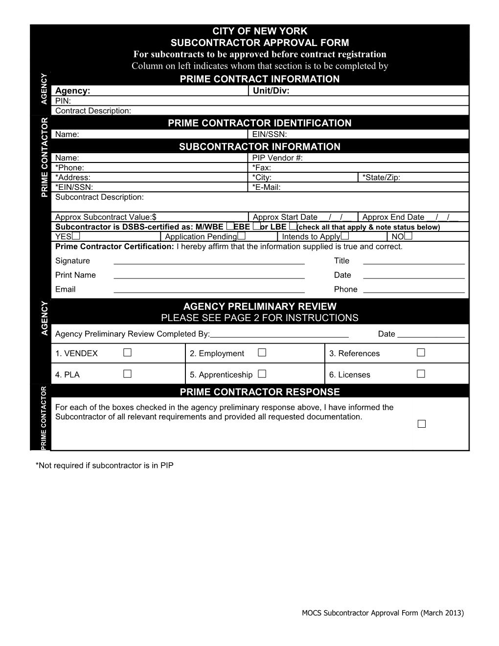 Subcontractor Approval Form