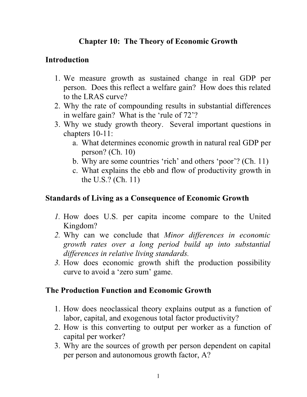 Chapter 10: The Theory Of Economic Growth