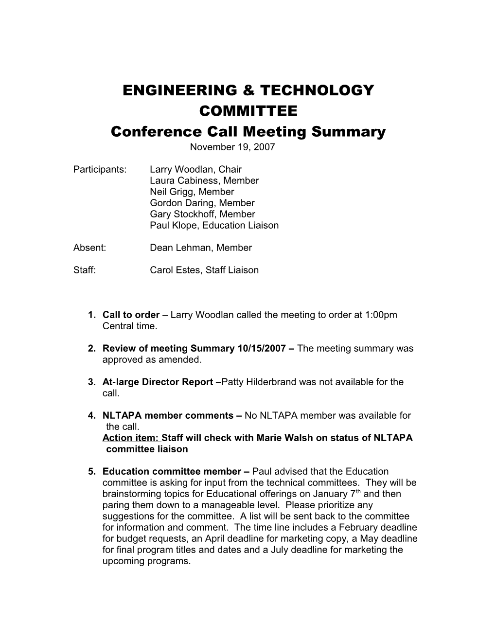 Engineering & Technology Committee