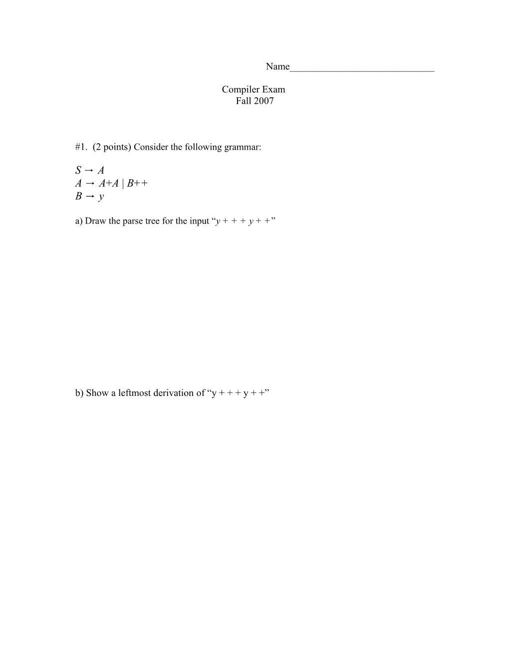 Compiler Exam Questions