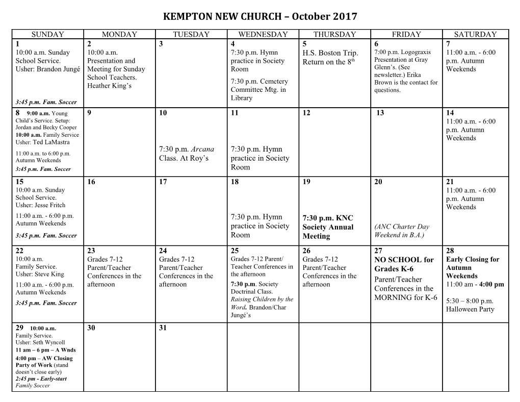 KEMPTON NEW CHURCH October 2017