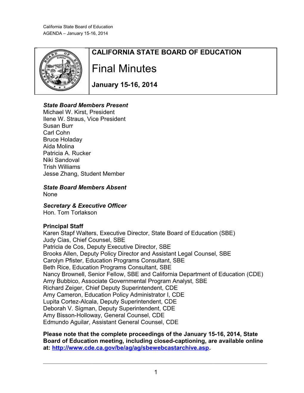 Final Minutes January 2014 - SBE Minutes (CA State Board of Education)