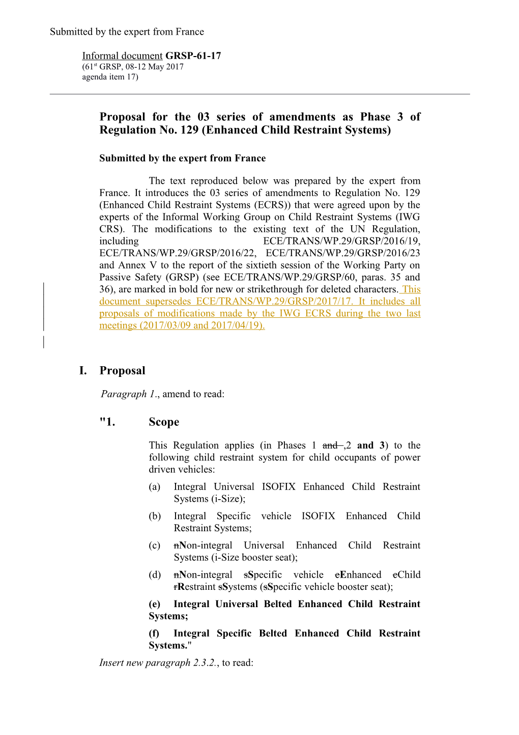 Proposal for the 03 Series of Amendments As Phase 3 of Regulation No.129 (Enhanced Child