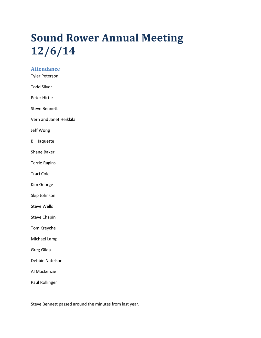 Sound Rower Annual Meeting 12/6/14