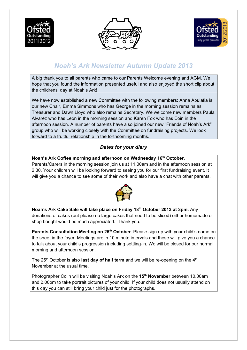 Noah S Ark Newsletter Autumn Update 2013