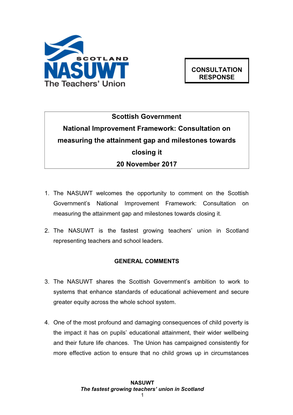 National Improvement Framework: Consultation on Measuring the Attainment Gap and Milestones