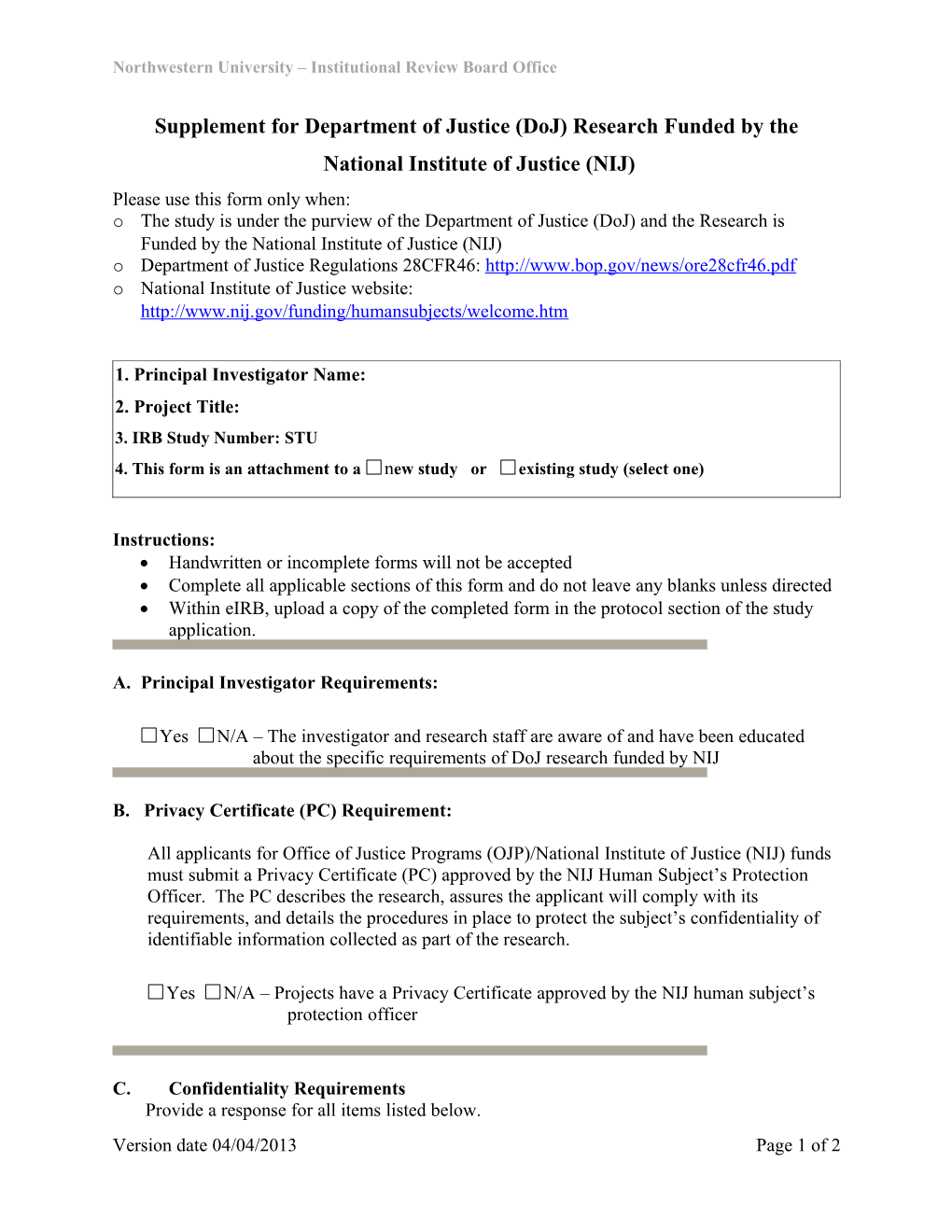 Department of Justice and National Institute of Justice Checklist