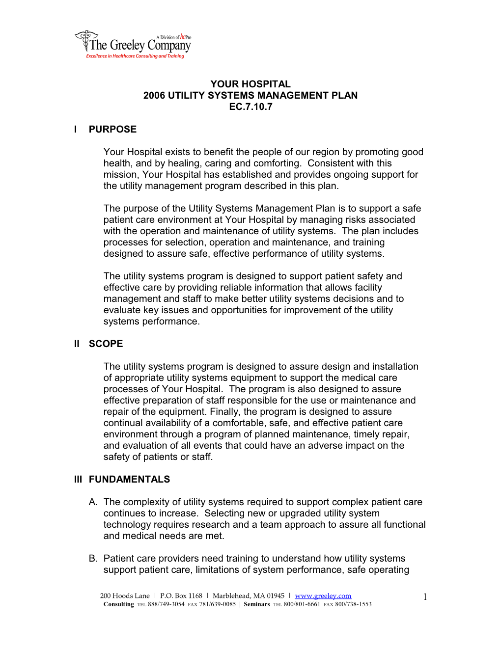 Utility Systems Management Plan