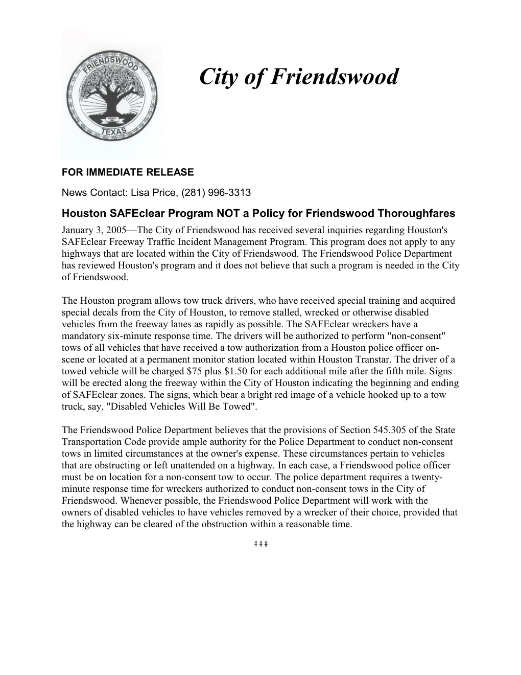 For Immediate Release s372