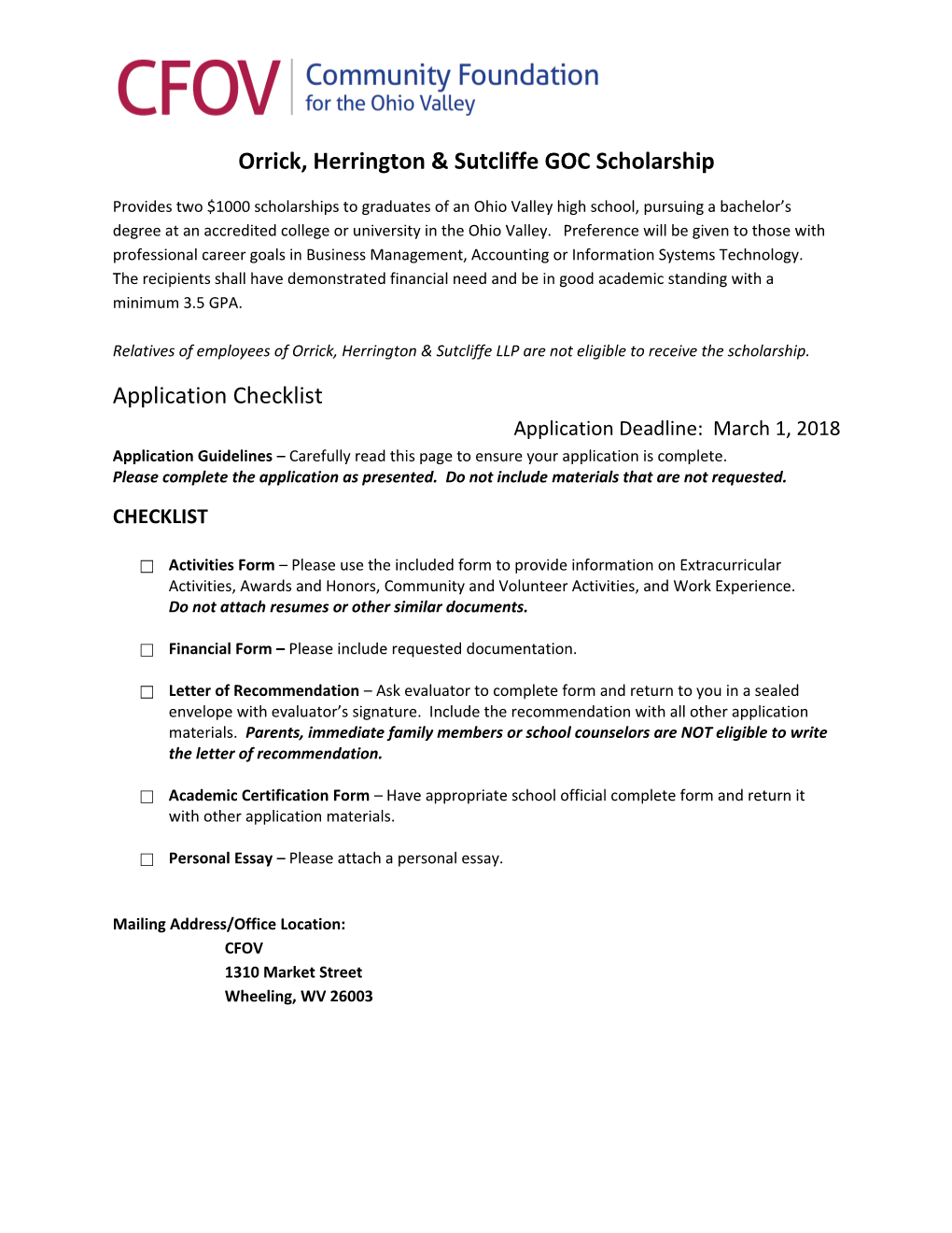 Orrick, Herrington & Sutcliffe GOC Scholarship