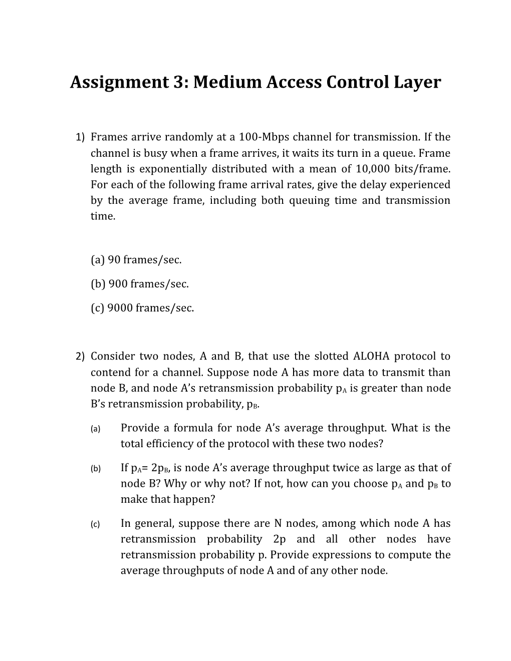 Assignment 3: Medium Access Control Layer