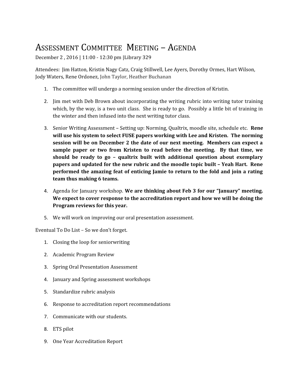 Assessment Committee Meeting Agenda