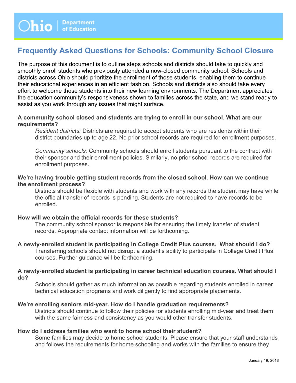 Frequently Asked Questions for Schools: Community School Closure