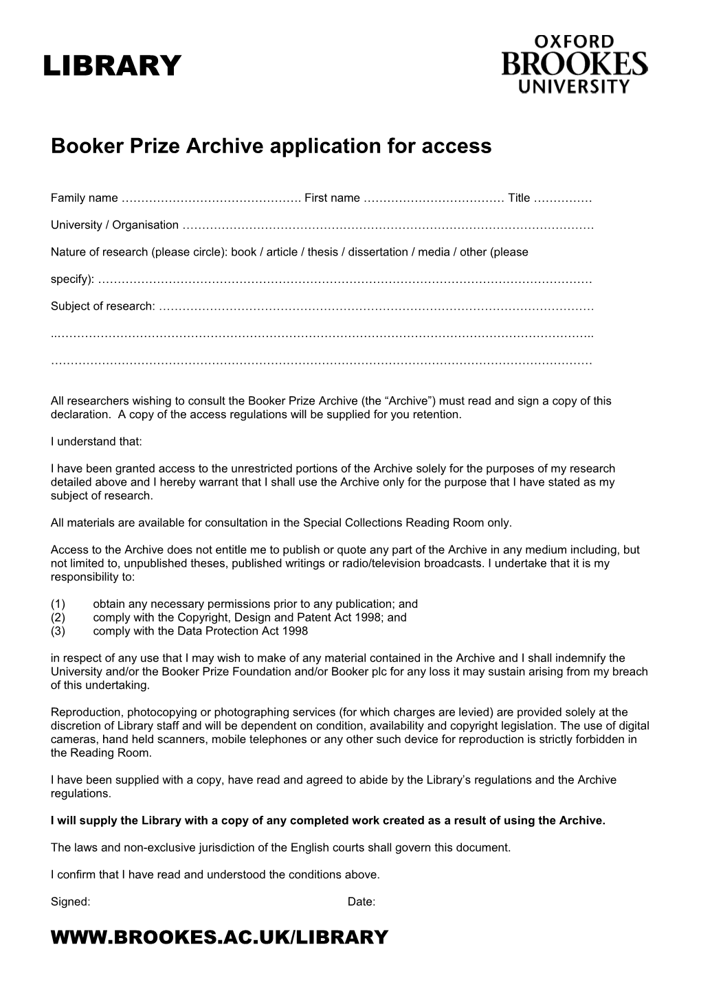 Booker Prize Archive Application for Access