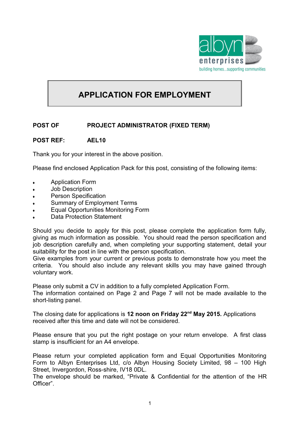 Post of PROJECT ADMINISTRATOR (FIXED TERM)